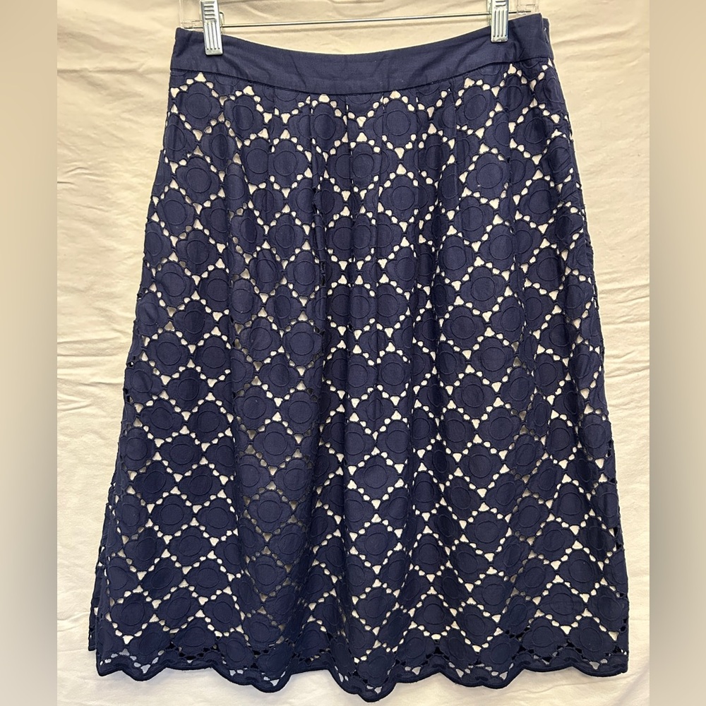 Boden navy blue eyelet skirt, size 8L